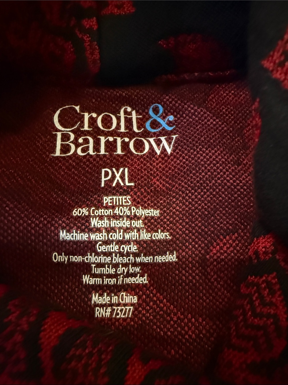 Croft and Barrow Women’s Red Paisley Side Half-Zip Sweatshirt, Size PXL - Picture 2 of 3